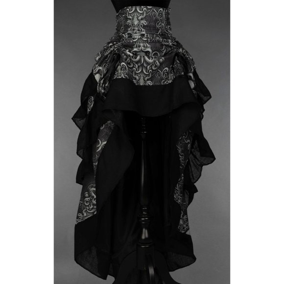 New Victorian Gothic Steampunk Cinched Bustle Ruffle Skirt Kraken Octopus - Picture 3 of 5